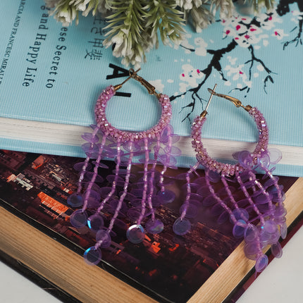 Emerald Floral Beaded Hoop Earrings