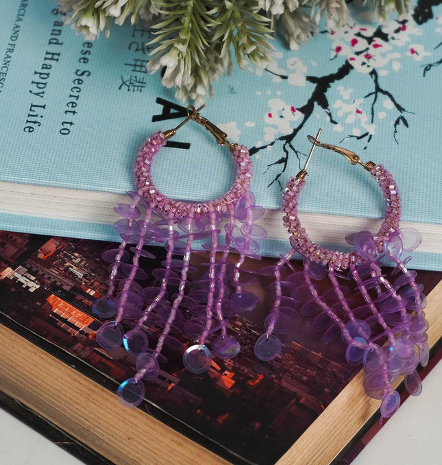 Emerald Floral Beaded Hoop Earrings - HASHTACK
