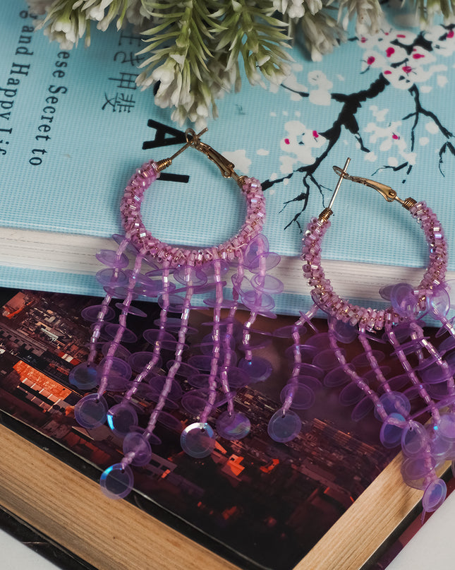 Emerald Floral Beaded Hoop Earrings