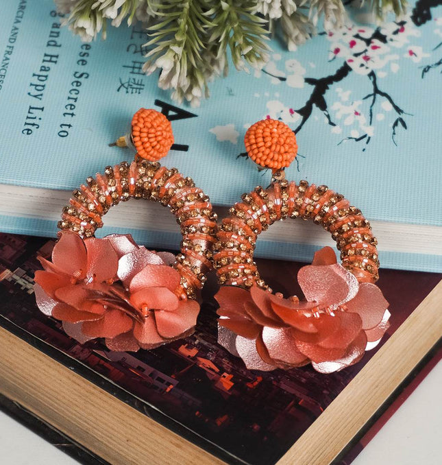 Orange Petal Hoop Earrings - HASHTACK