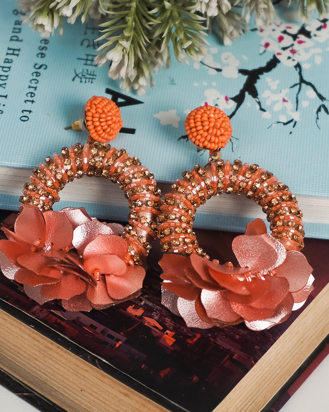 Orange Petal Hoop Earrings