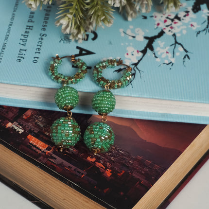 Green Beaded Dangle Earrings