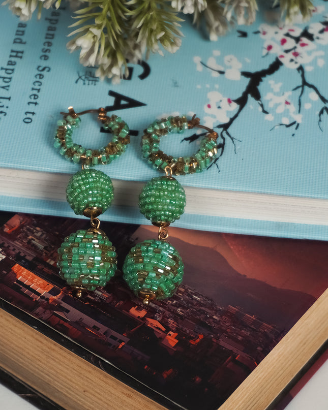 Green Beaded Dangle Earrings