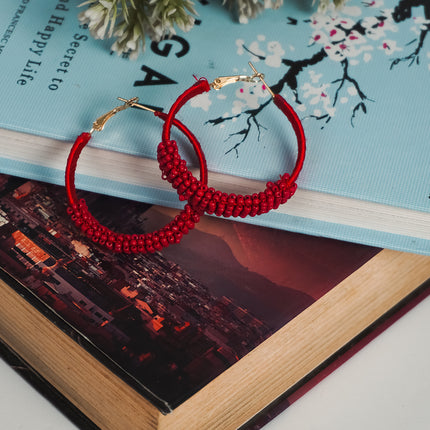 Red Rustic Chic Hoops Earrings