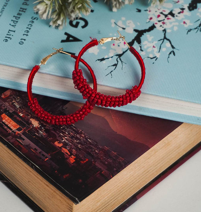 Red Rustic Chic Hoops Earrings - HASHTACK