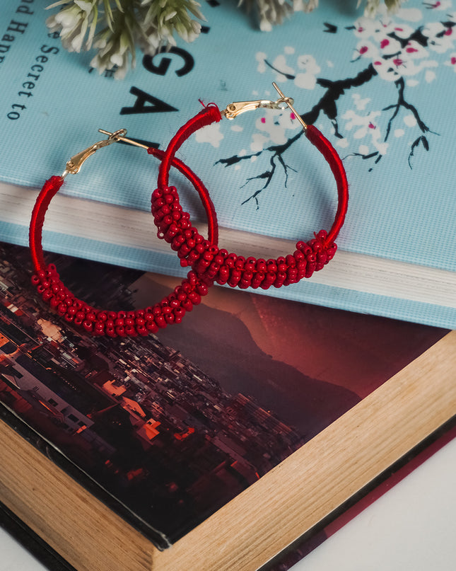 Red Rustic Chic Hoops Earrings