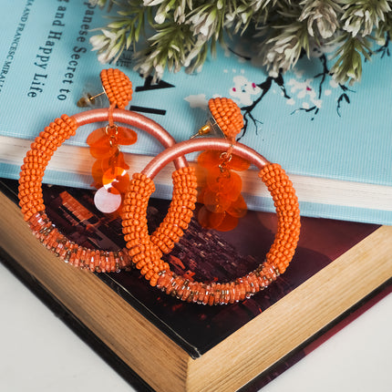 Orange Beaded Bunch Hoops