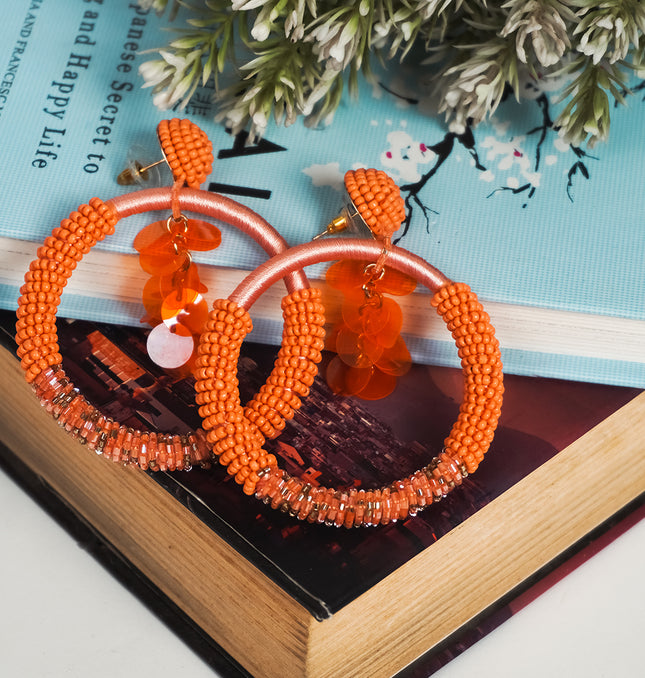 Orange Beaded Bunch Hoops