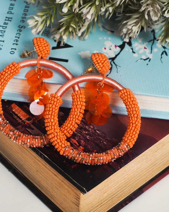 Orange Beaded Bunch Hoops