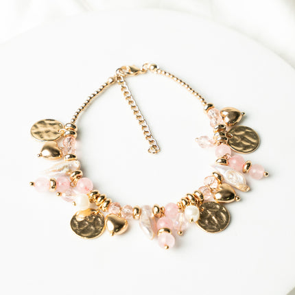 Gold and pink beaded bracelet - Hashtack