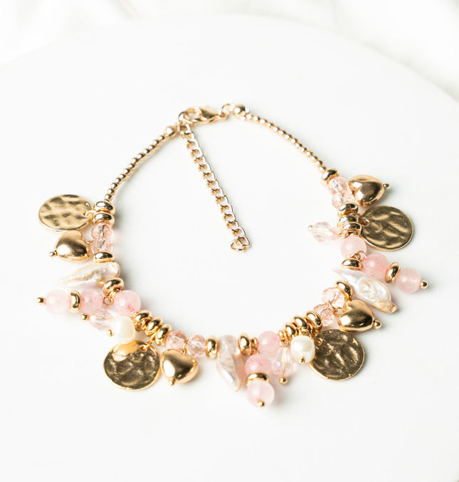 Gold and pink beaded bracelet - Hashtack
