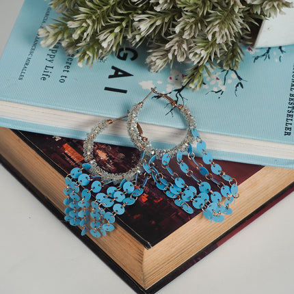 Sky Blue Chime Beaded Hoop Earrings