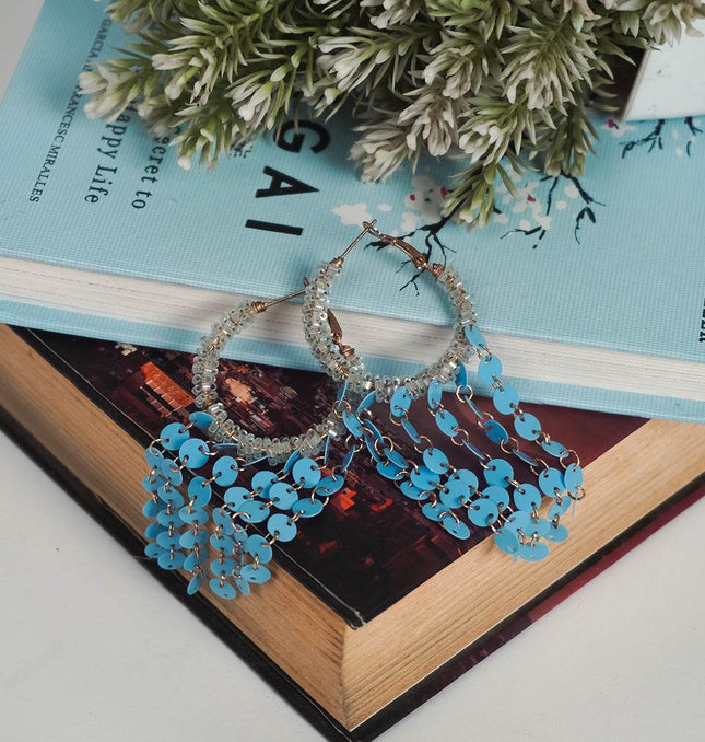 Sky Blue Chime Beaded Hoop Earrings - HASHTACK