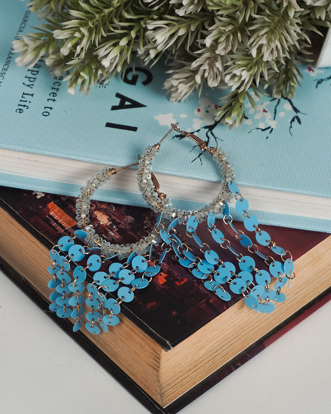 Sky Blue Chime Beaded Hoop Earrings