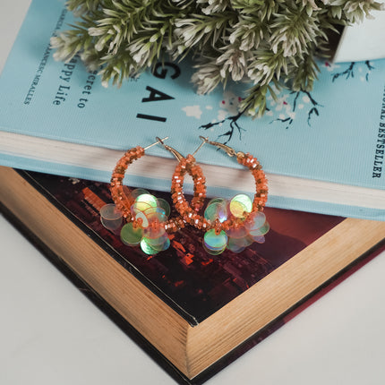 Orange Emerald Bloom Hoop Earrings