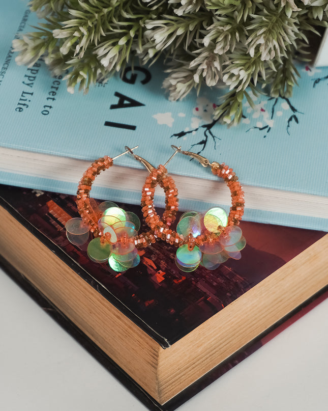 Orange Emerald Bloom Hoop Earrings