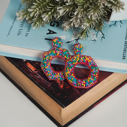 Colorful Beaded Geometric Hoop Earrings