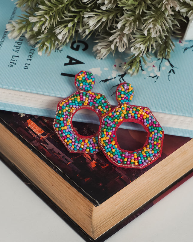 Colorful Beaded Geometric Hoop Earrings