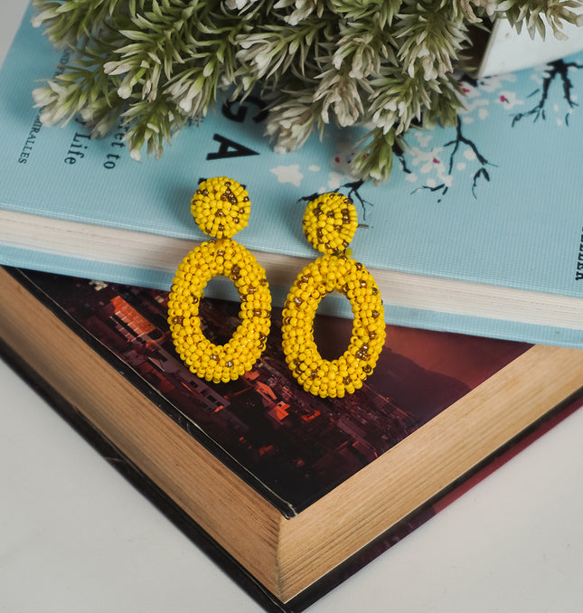 Yellow Gold Beaded Drop Earrings