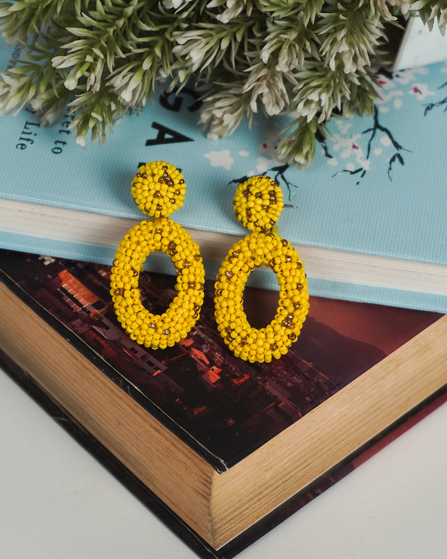 Yello Gold Beaded Drop Earrings