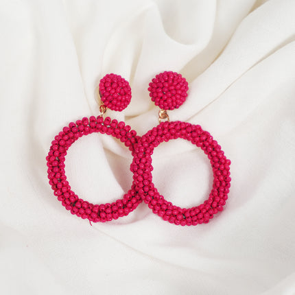 Handmade Red Beaded Hoop Earrings