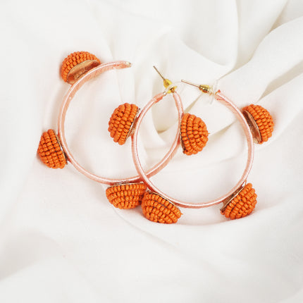 Vivid Orange Beaded Hoop Earrings