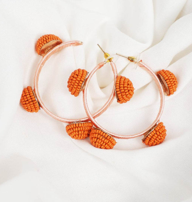 Vivid Orange Beaded Hoop Earrings - HASHTACK