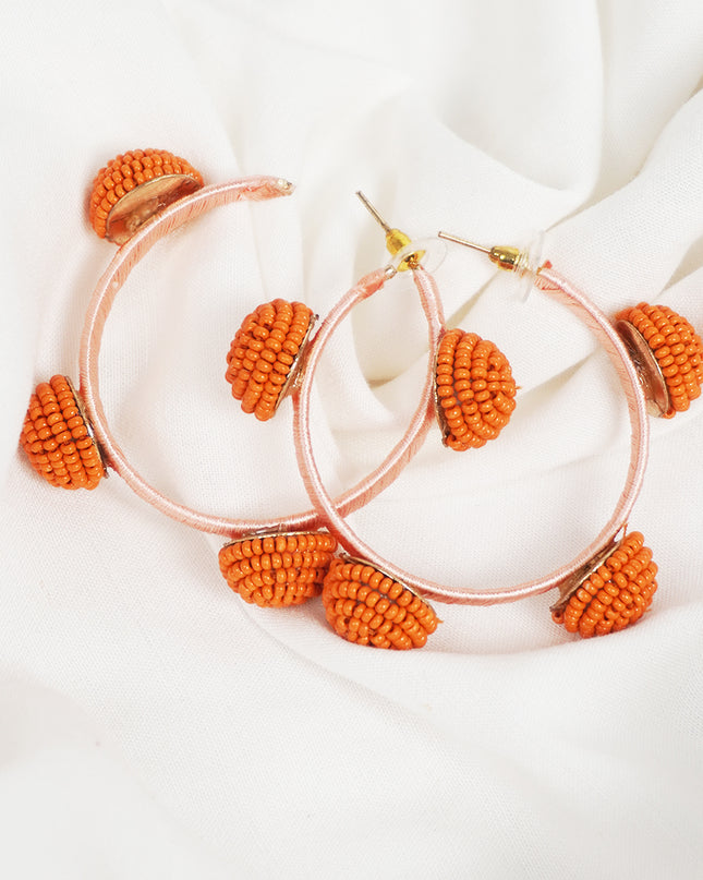 Vivid Orange Beaded Hoop Earrings