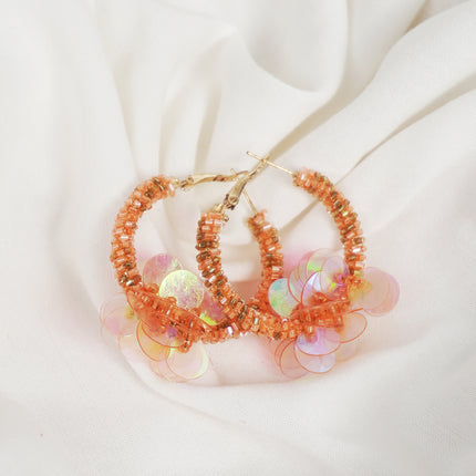 Orange Emerald Bloom Hoop Earrings