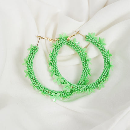 Green Floral Hoop Earrings