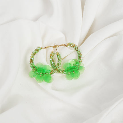 Emerald Bloom Hoop Earrings