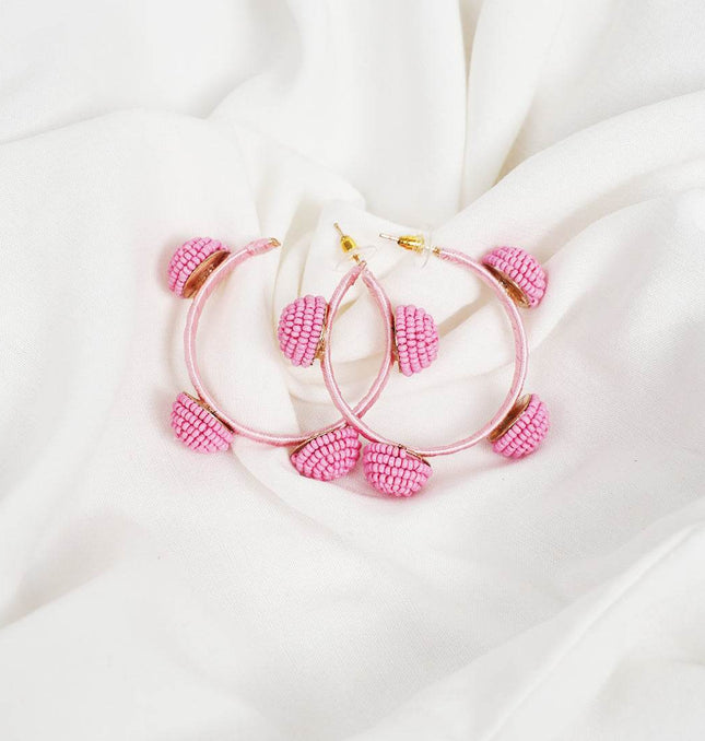 Vivid Pink Beaded Hoop Earrings - HASHTACK