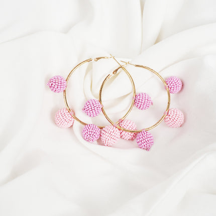 Pink Ombre Beaded Hoop Earrings