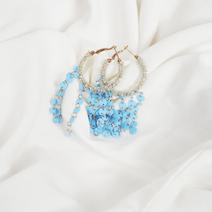 Sky Blue Chime Beaded Hoop Earrings