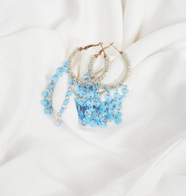 Sky Blue Chime Beaded Hoop Earrings - HASHTACK