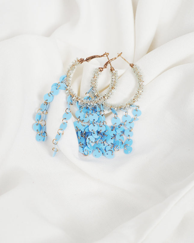 Sky Blue Chime Beaded Hoop Earrings