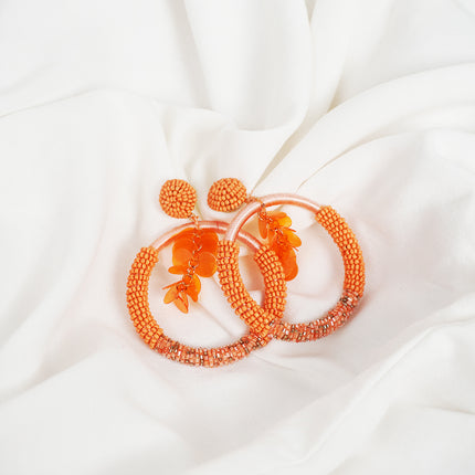 Orange Beaded Bunch Hoops