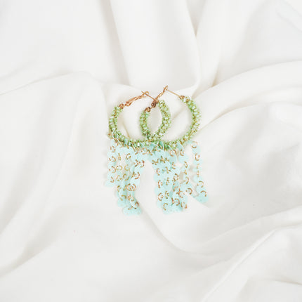 Aqua Chime Beaded Hoop Earrings