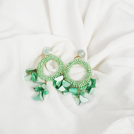 Green Petal Hoop Earrings