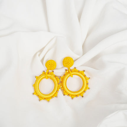 Small Ring Yellow Bead Earrings