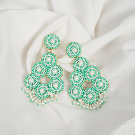 Green Pearl Drop Bunch Earrings