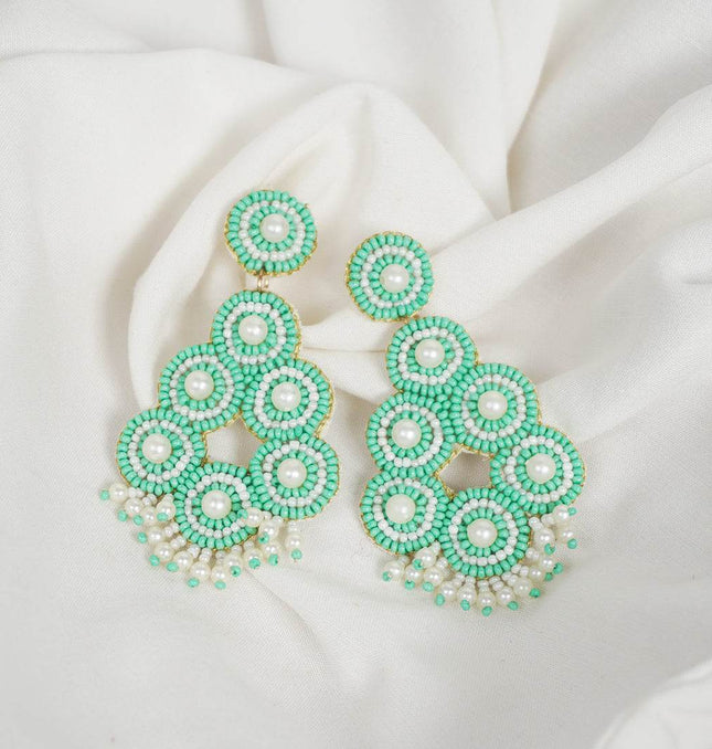 Green Pearl Drop Bunch Earrings - HASHTACK