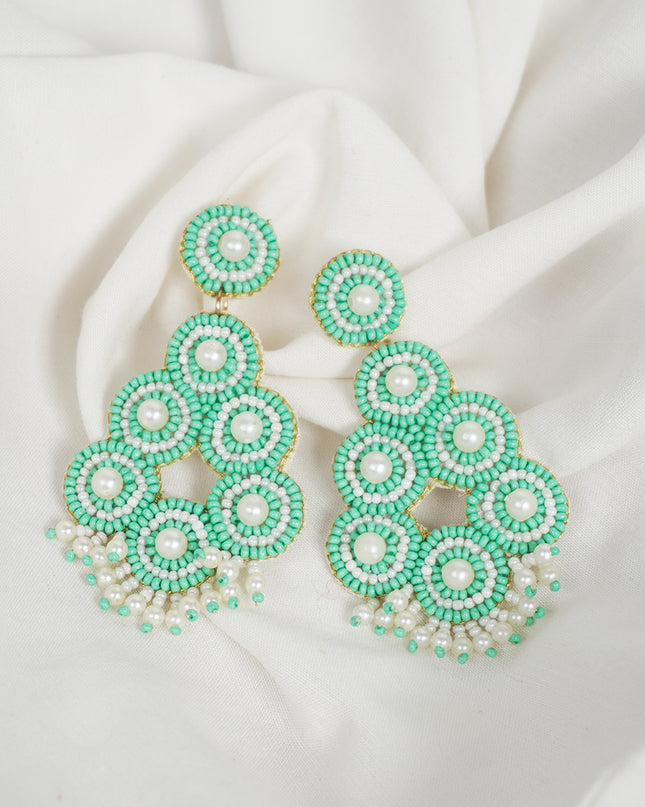 Green Pearl Drop Bunch Earrings