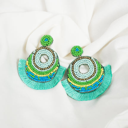 Green Tassel With Beaded Chandbali