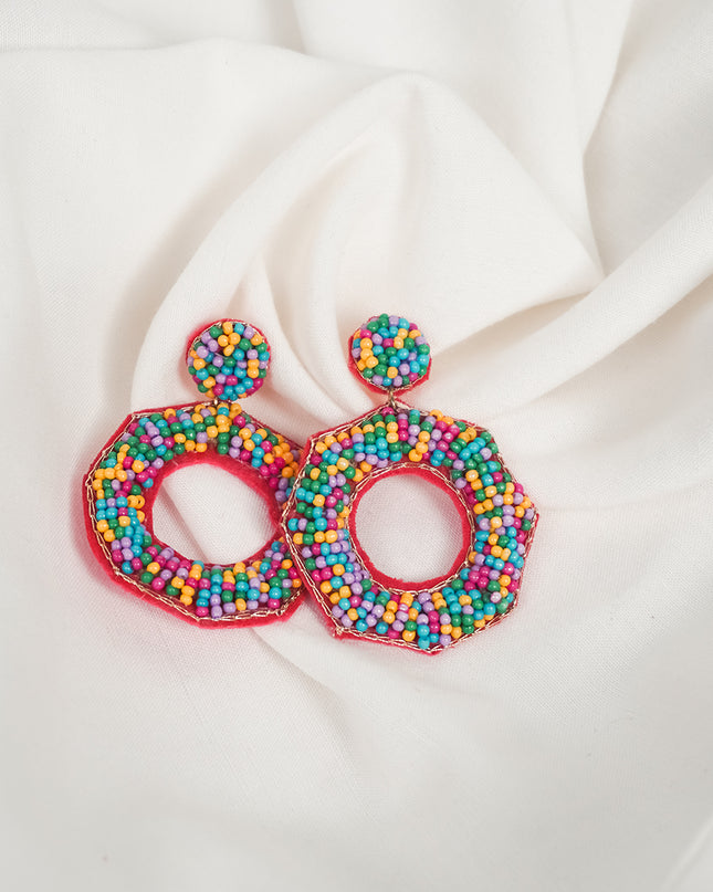 Colorful Beaded Geometric Hoop Earrings