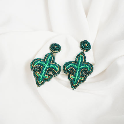 Green Beaded Plant Earrings