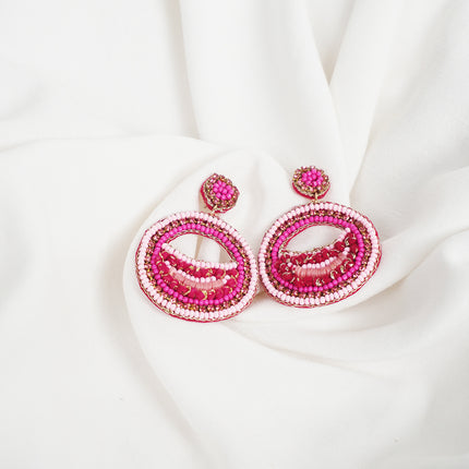 Multi Pink Beaded Drop Earrings