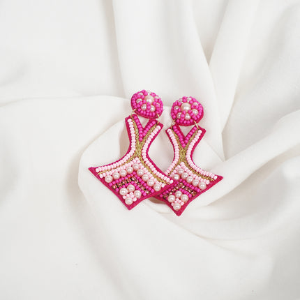 Multi Pink Beaded Arc Earrings