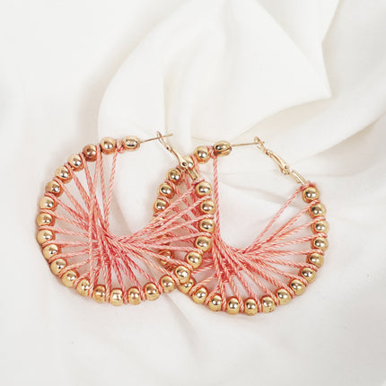 Elegant Coral Thread Hoop Earrings