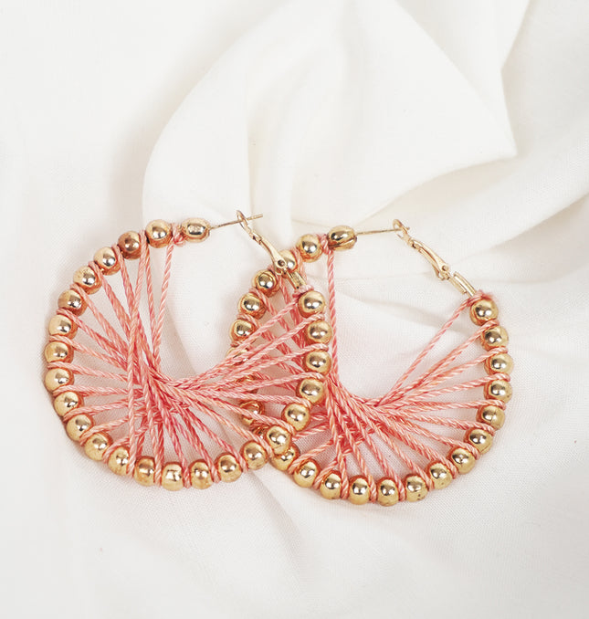 Elegant Coral Thread Hoop Earrings